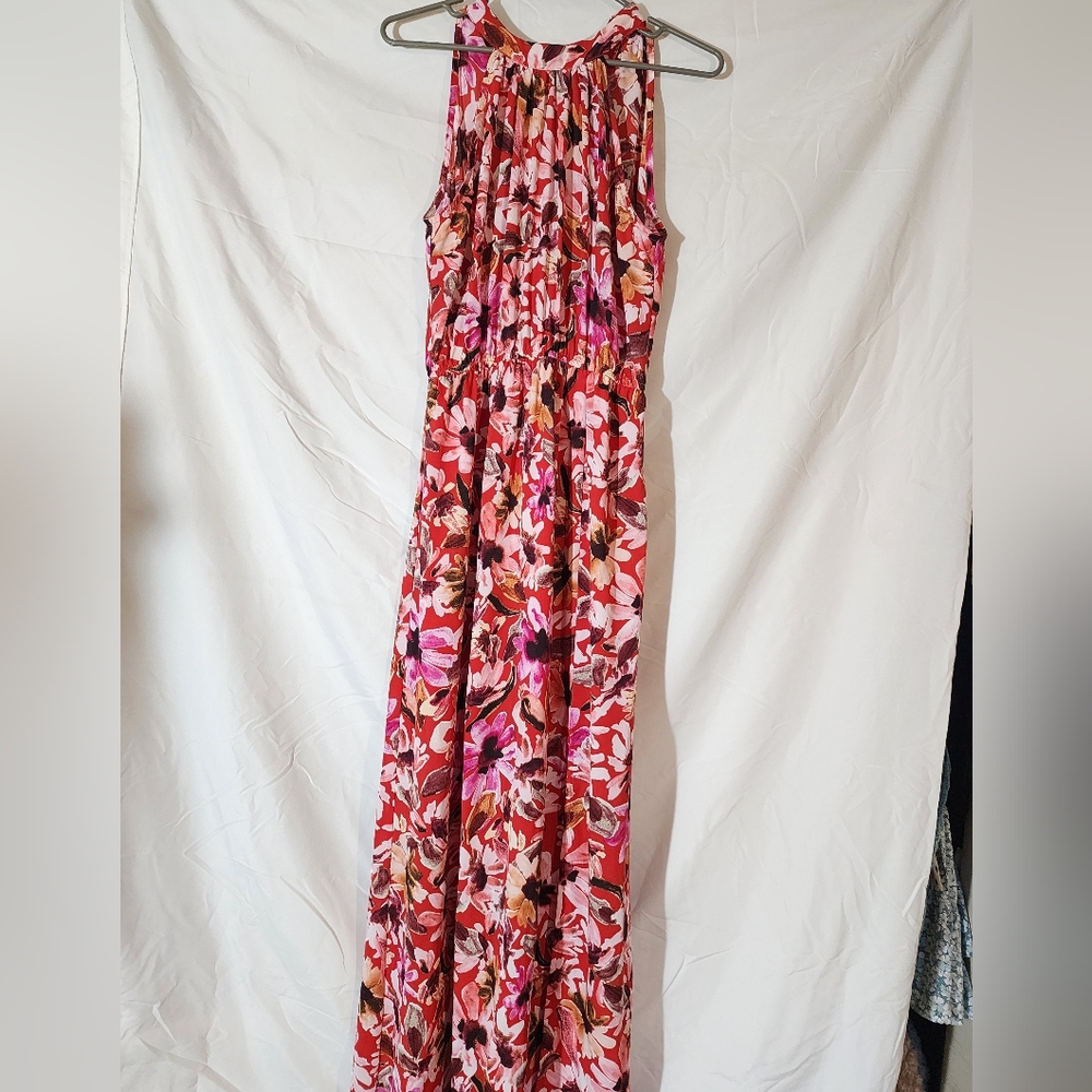 Red dress with flower pattern